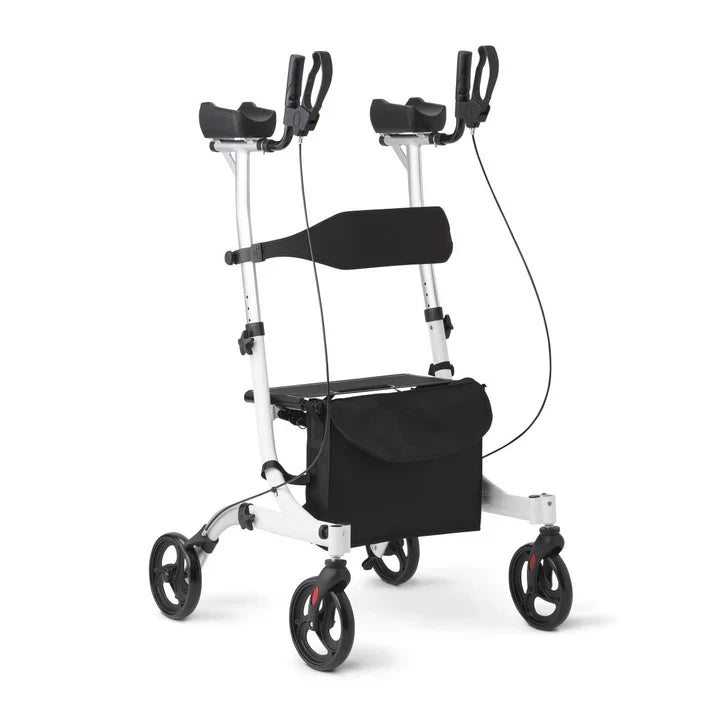 Medline upright rollator with forearm supports and white aluminum frame