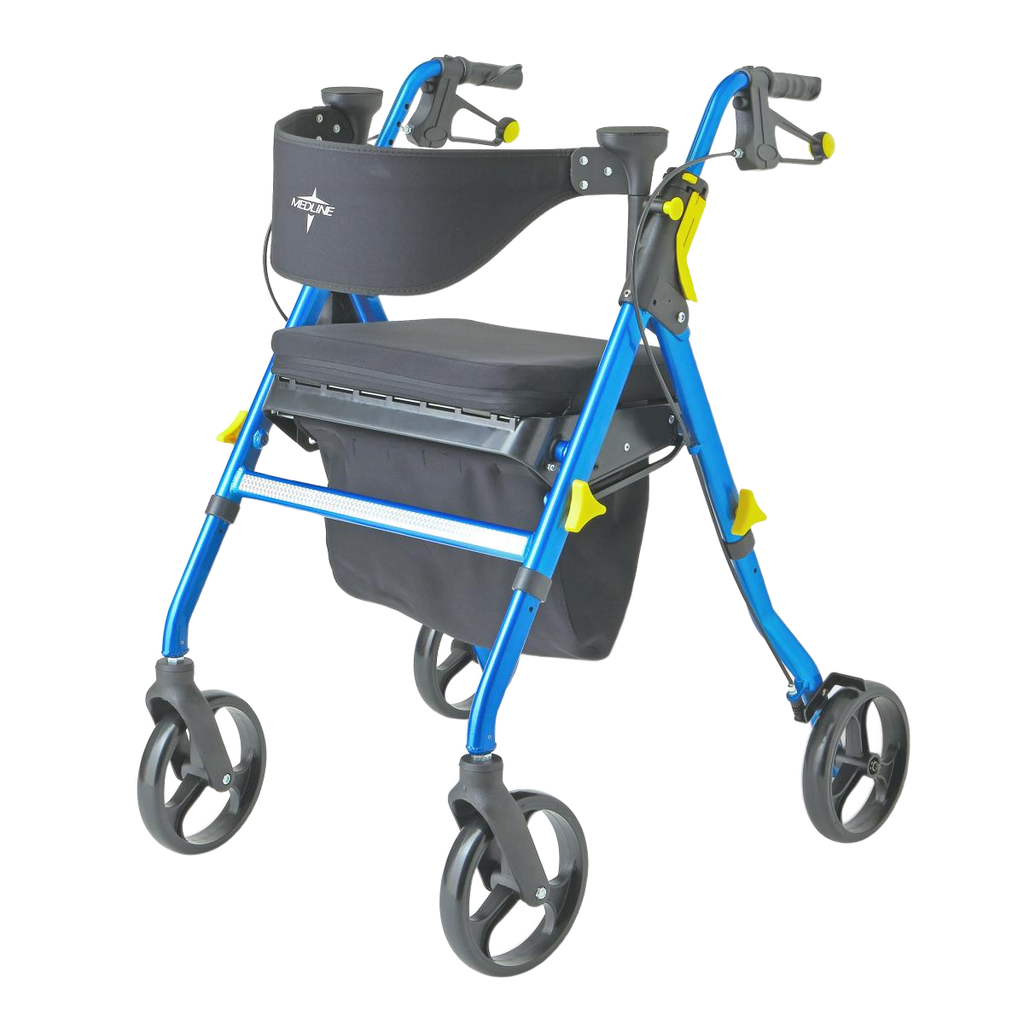 Medline Empower four-wheel rollator walker with seat and storage bag