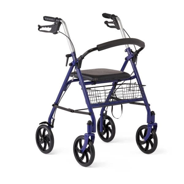 Medline basic 8-inch wheel rollator walker with padded seat, blue